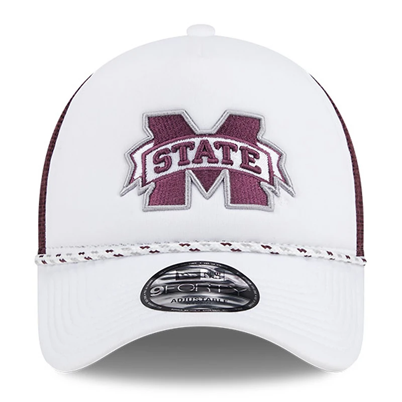 Casquette de camionneur réglable en mousse A-Frame 9FORTY New Era pour hommes, blanc/marron, Mississippi State Bulldogs Court Sport