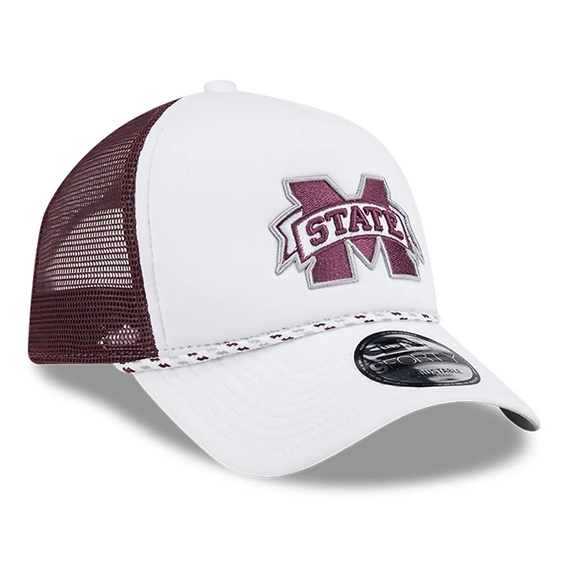Casquette de camionneur réglable en mousse A-Frame 9FORTY New Era pour hommes, blanc/marron, Mississippi State Bulldogs Court Sport