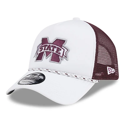 Casquette de camionneur réglable en mousse A-Frame 9FORTY New Era pour hommes, blanc/marron, Mississippi State Bulldogs Court Sport