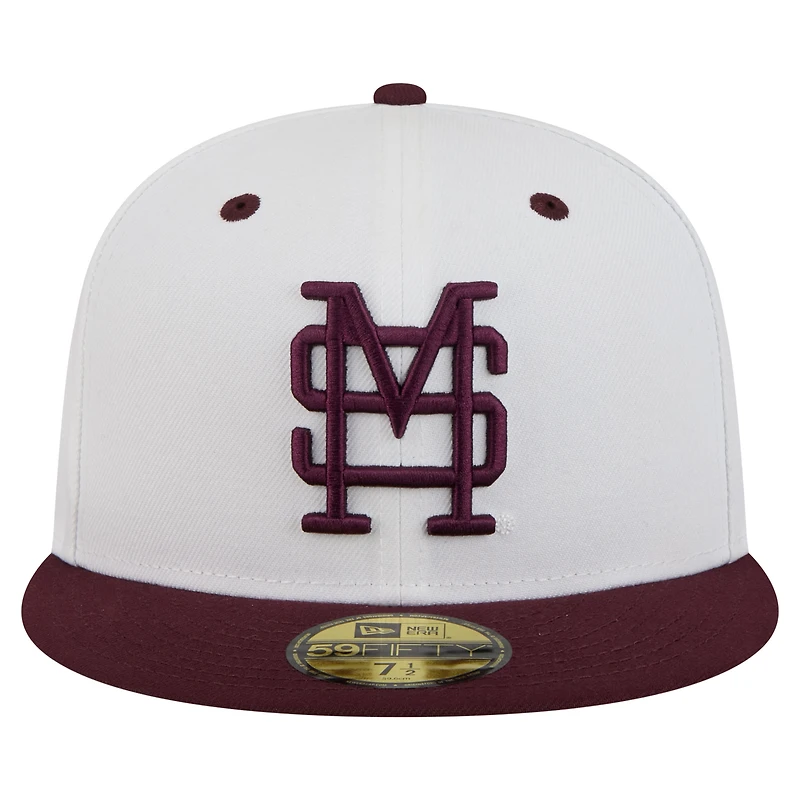 Men's New Era White/Maroon Mississippi State Bulldogs On-Field Baseball Fitted Hat