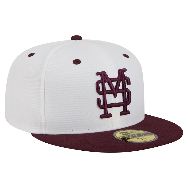 Men's New Era White/Maroon Mississippi State Bulldogs On-Field Baseball Fitted Hat