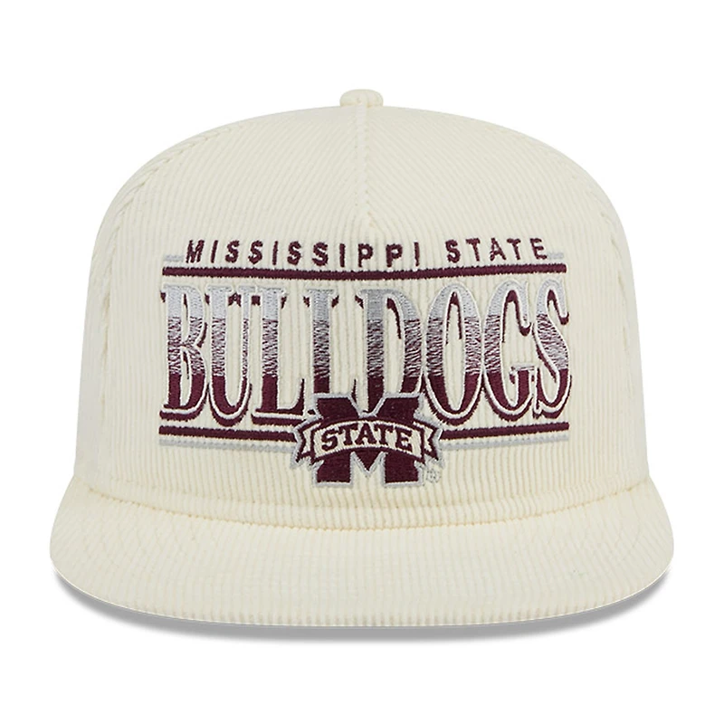 Casquette snapback en velours côtelé blanc Mississippi State Bulldogs Throwback Golfer New Era pour hommes