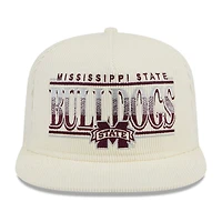 Casquette snapback en velours côtelé blanc Mississippi State Bulldogs Throwback Golfer New Era pour hommes