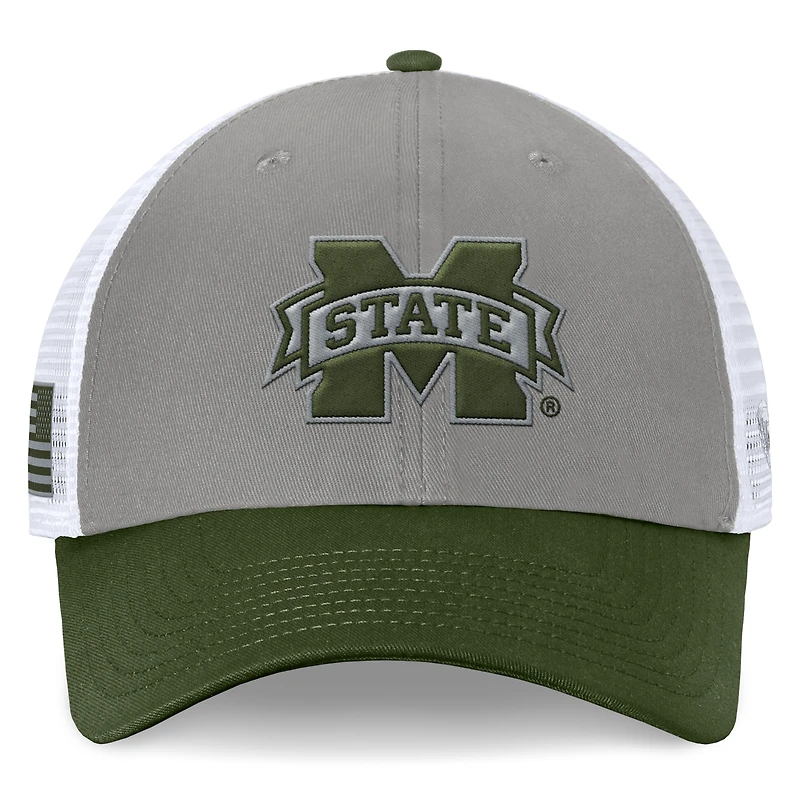 Casquette réglable pour hommes, haut du monde, gris/vert, Mississippi State Bulldogs, OHT, insigne d'appréciation militaire, camionneur