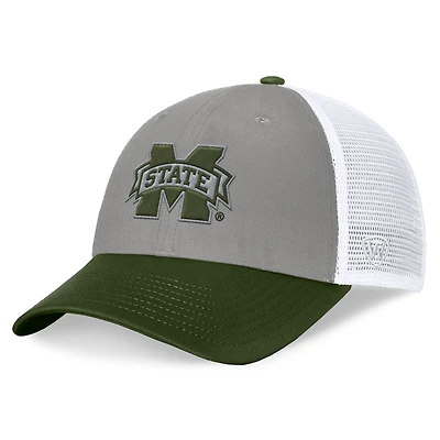 Men's Top of the World Gray/Green Mississippi State Bulldogs OHT Military Appreciation Badge Trucker Adjustable Hat