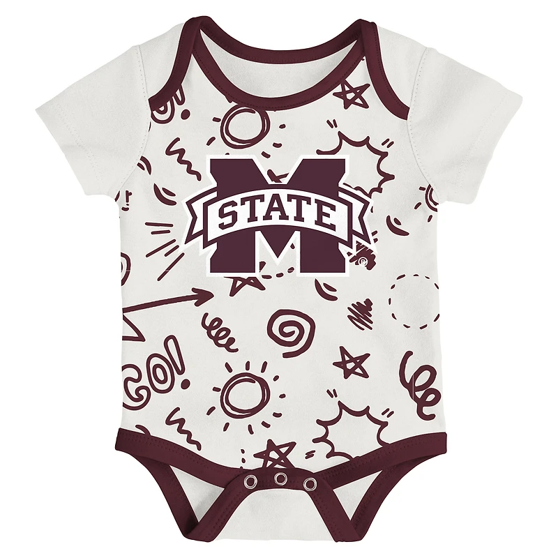 Ensemble de trois bodies pour nouveau-né et nourrisson Outerstuff Mississippi State Bulldogs jouer toute la journée