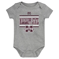 Lot de 3 bodies pour nouveau-né marron Mississippi State Bulldogs Sunday Comics