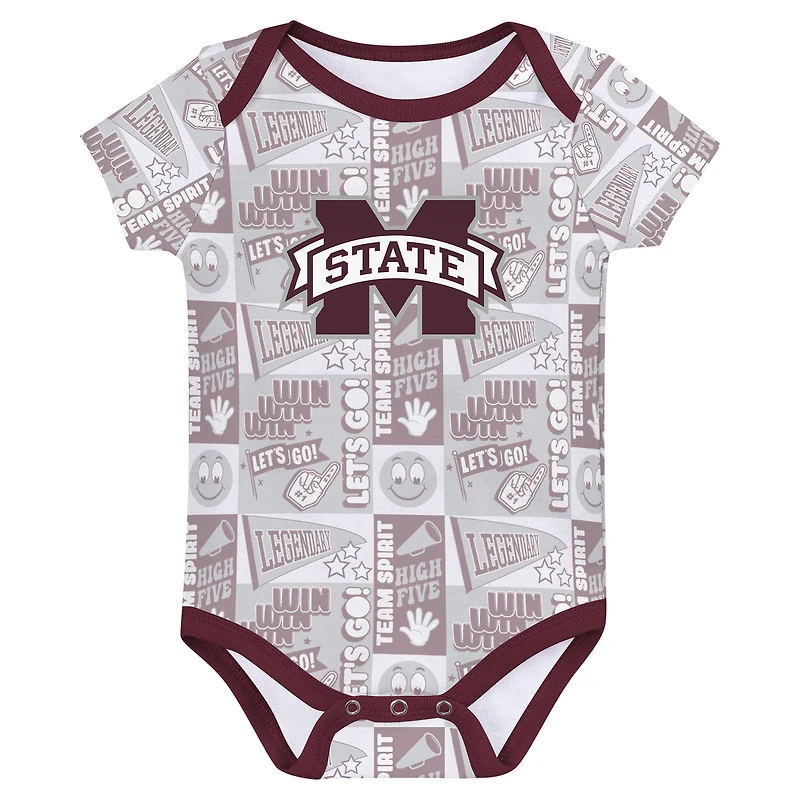 Lot de 3 bodies pour nouveau-né marron Mississippi State Bulldogs Sunday Comics