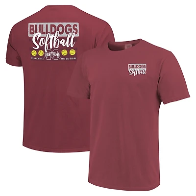 T-shirt unisexe bordeaux Mississippi State Bulldogs Gritty Softball Bats Comfort Colors