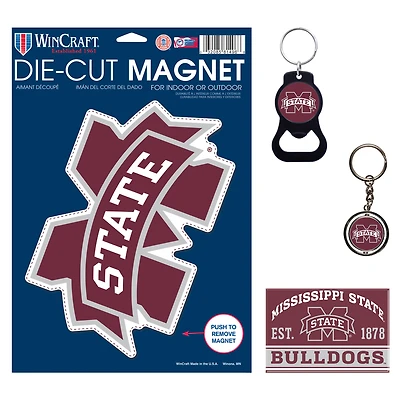 Ensemble de 4 porte-clés et aimants WinCraft Mississippi State Bulldogs