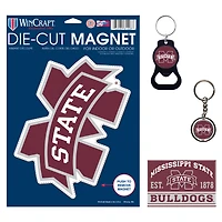 Ensemble de 4 porte-clés et aimants WinCraft Mississippi State Bulldogs