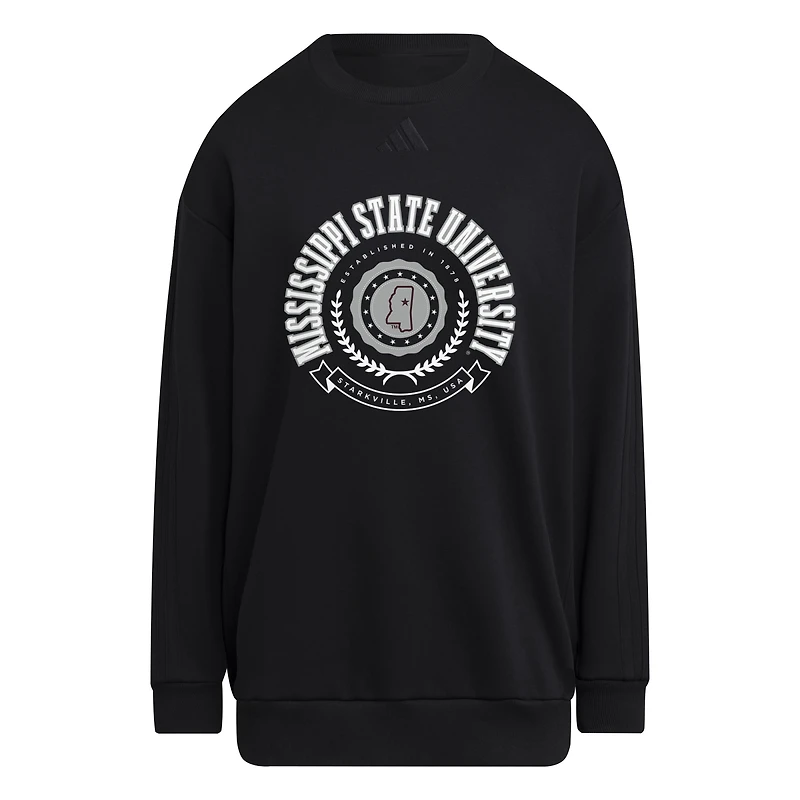 Women's adidas Black Mississippi State Bulldogs Oversized Crewneck Pullover