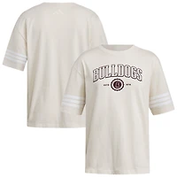 Women's adidas Cream Mississippi State Bulldogs Fashion Three-Stripes Oversized T-Shirt
