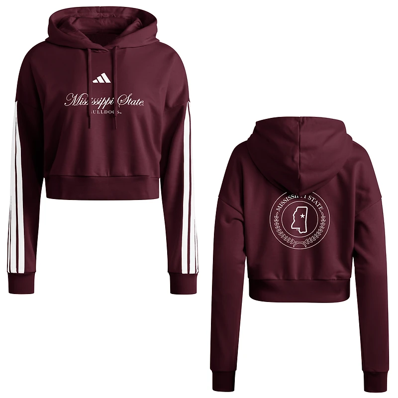 Sweat à capuche court Campus Queen pour femme adidas Bordeaux Mississippi State Bulldogs