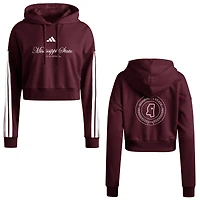 Sweat à capuche court Campus Queen pour femme adidas Bordeaux Mississippi State Bulldogs