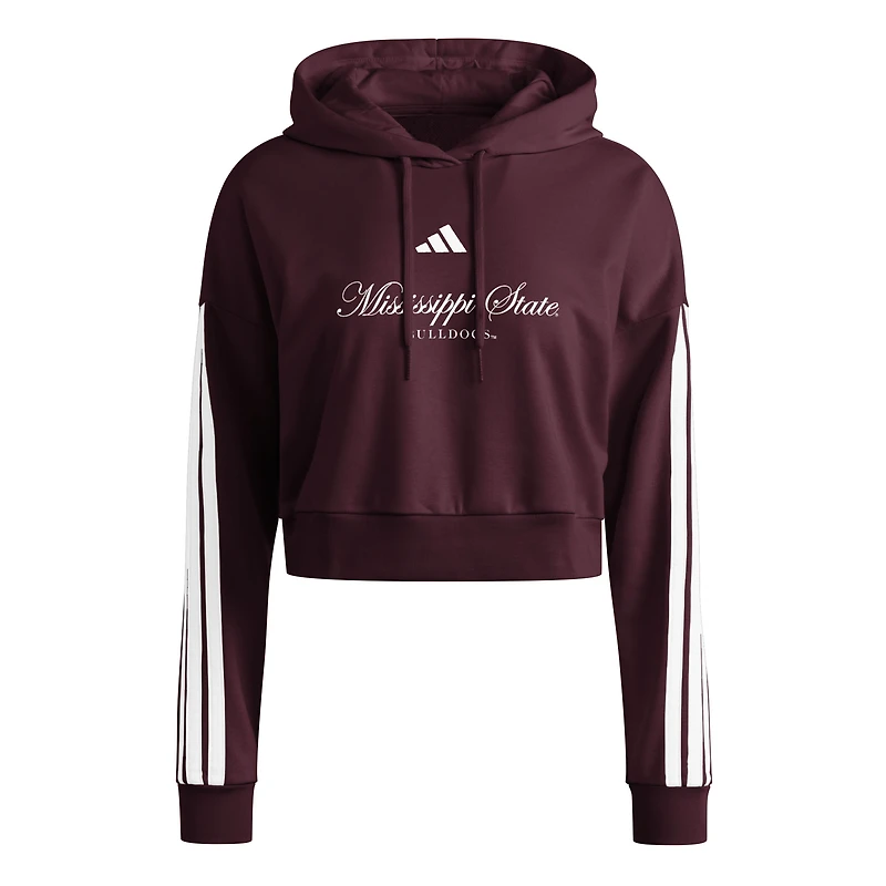 Sweat à capuche court Campus Queen pour femme adidas Bordeaux Mississippi State Bulldogs