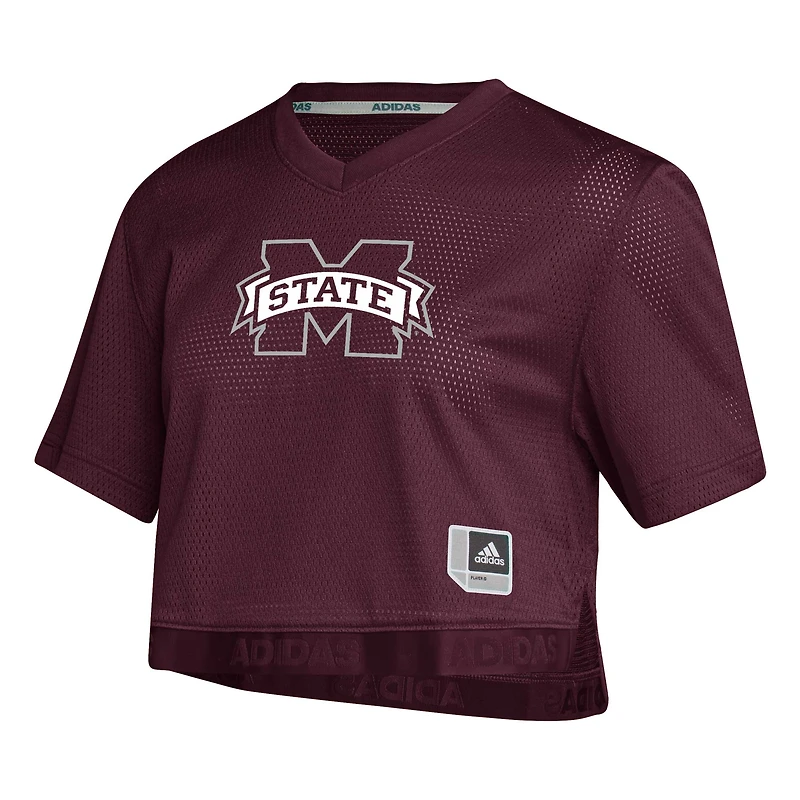 Maillot court à col en V adidas rouge Mississippi State Bulldogs Primegreen pour femmes