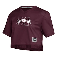 Maillot court à col en V adidas rouge Mississippi State Bulldogs Primegreen pour femmes