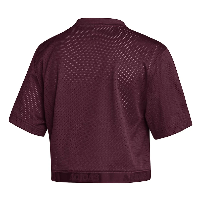 Maillot court à col en V adidas rouge Mississippi State Bulldogs Primegreen pour femmes