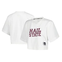 Maillot court à col en V Primegreen blanc pour femme adidas Mississippi State Bulldogs