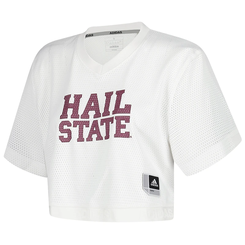 Women's adidas White Mississippi State Bulldogs Primegreen V-Neck Cropped Jersey