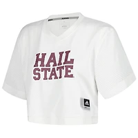 Women's adidas White Mississippi State Bulldogs Primegreen V-Neck Cropped Jersey