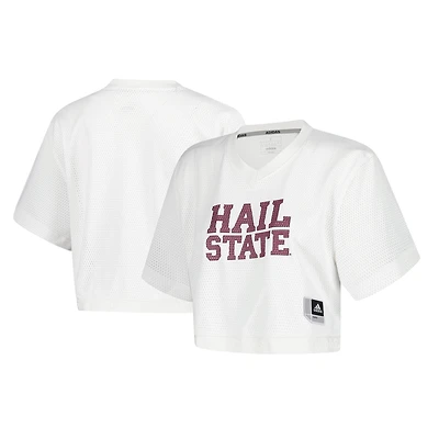 Women's adidas White Mississippi State Bulldogs Primegreen V-Neck Cropped Jersey
