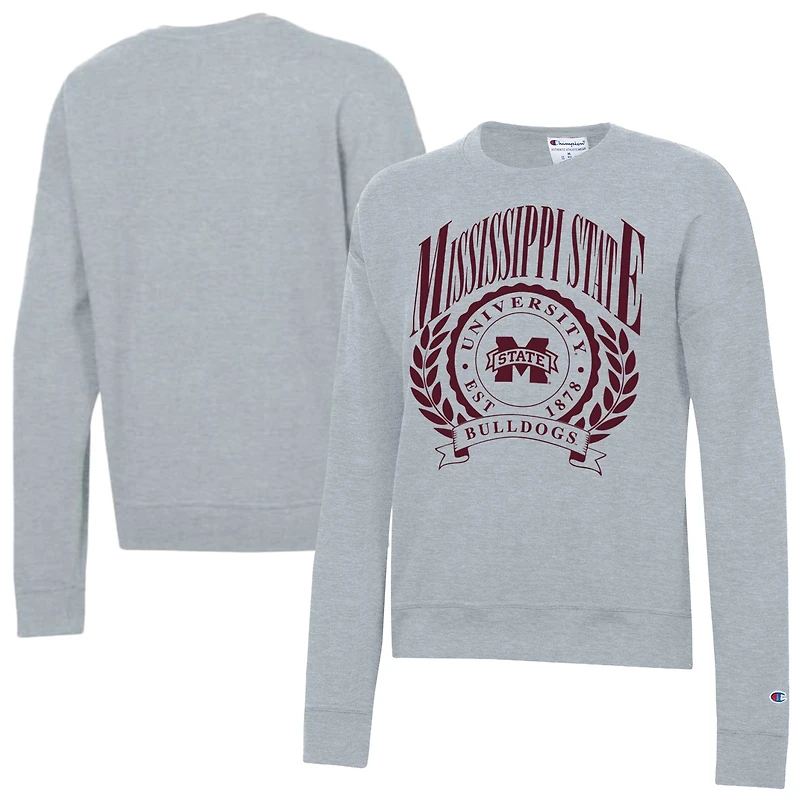 Women's Champion Heather Gray Mississippi State Bulldogs Academic Crest Powerblend Crewneck Sweatshirt