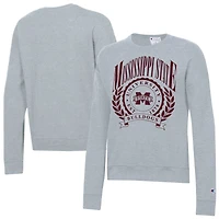 Women's Champion  Heather Gray Mississippi State Bulldogs Academic Crest Powerblend Crewneck Sweatshirt