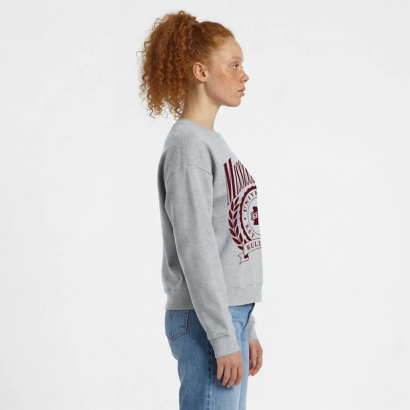 Women's Champion Heather Gray Mississippi State Bulldogs Academic Crest Powerblend Crewneck Sweatshirt