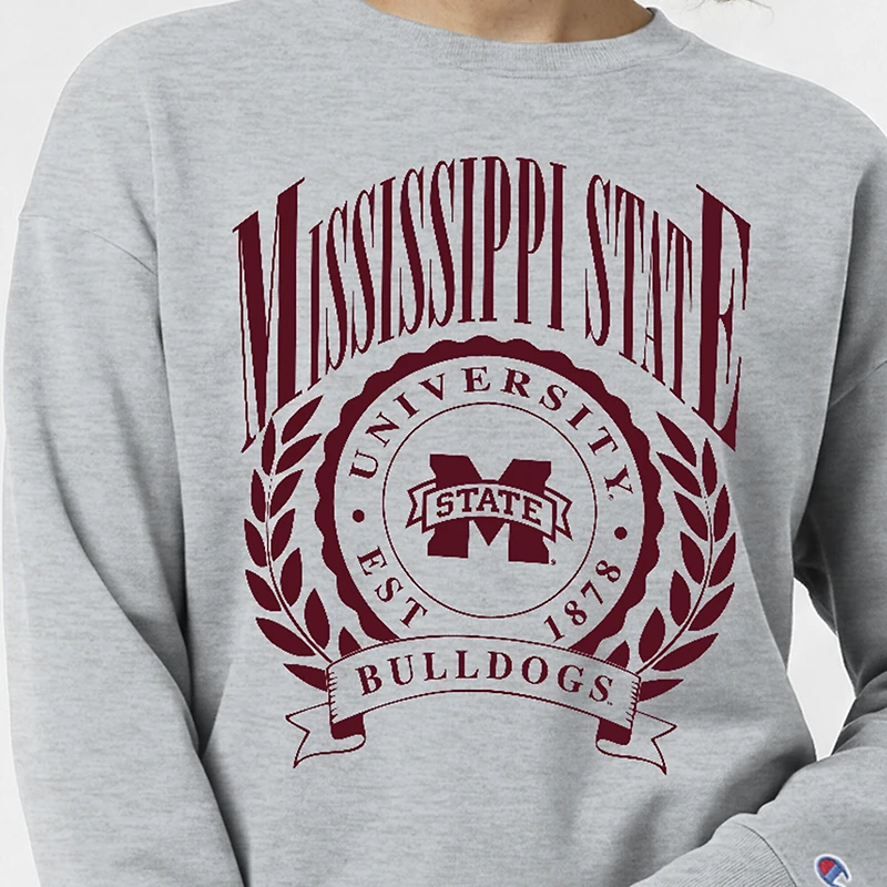 Women's Champion Heather Gray Mississippi State Bulldogs Academic Crest Powerblend Crewneck Sweatshirt