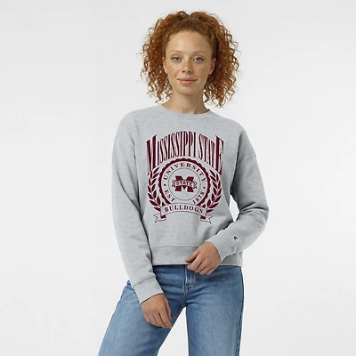 Women's Champion Heather Gray Mississippi State Bulldogs Academic Crest Powerblend Crewneck Sweatshirt
