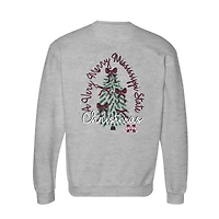 Women's  Heather Gray Mississippi State Bulldogs Classic Merry Christmas Tree Crewneck Sweatshirt