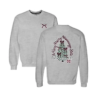 Women's  Heather Gray Mississippi State Bulldogs Classic Merry Christmas Tree Crewneck Sweatshirt