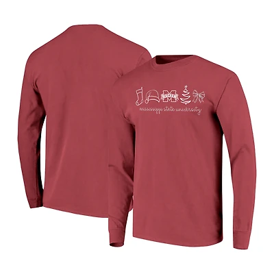 Women's  Maroon Mississippi State Bulldogs Christmas Elements Comfort Colors Long Sleeve T-Shirt