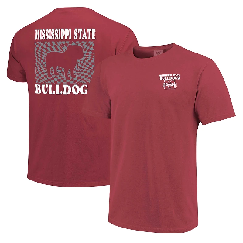 T-shirt mascotte à carreaux marron pour femmes, Bulldogs de l'État du Mississippi, couleurs confortables