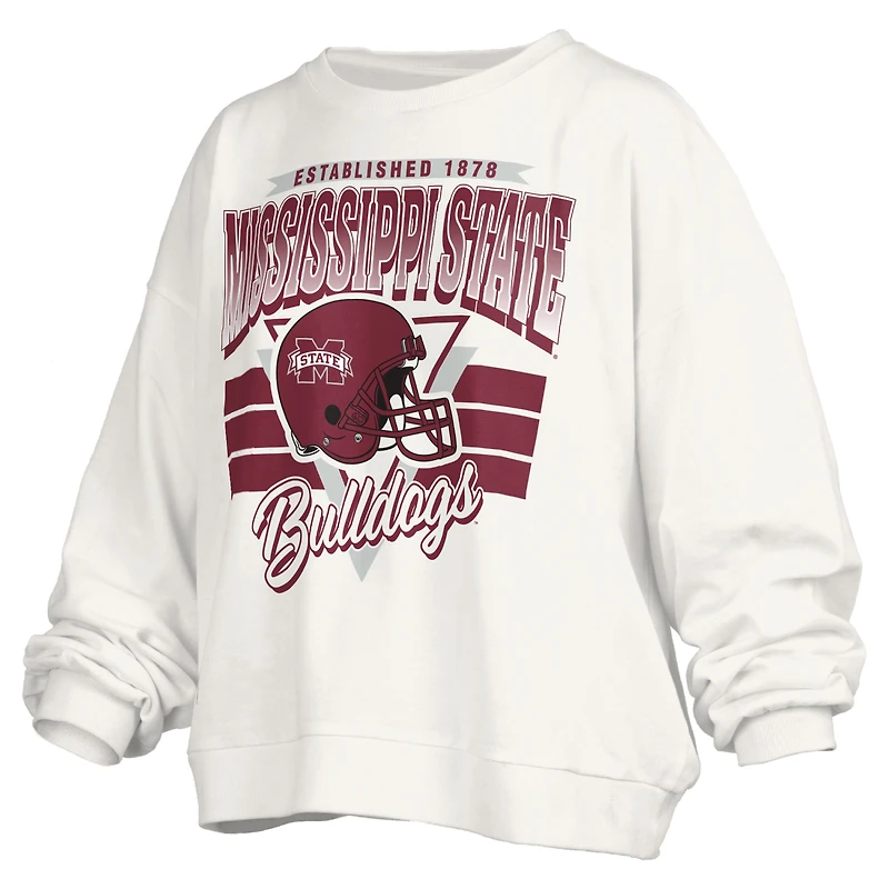 Sweat-shirt surdimensionné rétro Janice pour femme, blanc, style Pressbox, motif Mississippi State Bulldogs, longueur taille