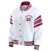 Women's WEAR by Erin Andrews White/Maroon Mississippi State Bulldogs Satin Stitch Full-Snap Fleece Sweatshirt Jacket