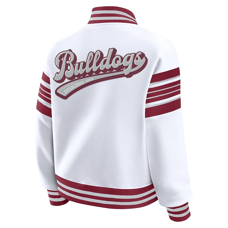 Women's WEAR by Erin Andrews White/Maroon Mississippi State Bulldogs Satin Stitch Full-Snap Fleece Sweatshirt Jacket