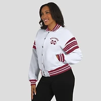 Women's WEAR by Erin Andrews White/Maroon Mississippi State Bulldogs Satin Stitch Full-Snap Fleece Sweatshirt Jacket