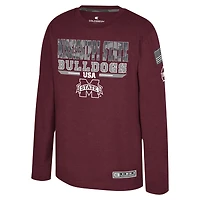 T-shirt à manches longues Oorah d'appréciation militaire OHT du Colisée de la jeunesse Heather Maroon Mississippi State Bulldogs