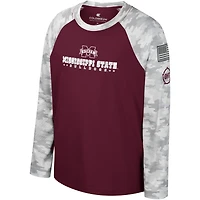 Colosseum Maroon/Camo Mississippi State Bulldogs OHT Appréciation militaire Dark Star Raglan T-shirt à manches longues