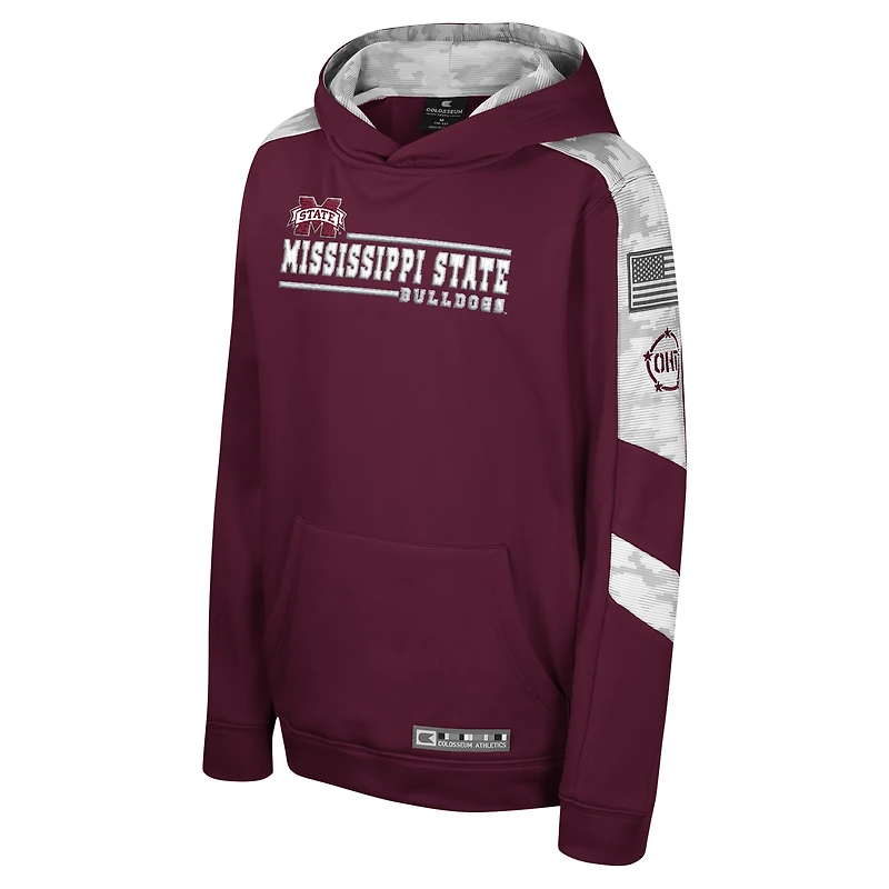 Sweat à capuche camouflage numérique Cyclone pour jeunes Colosseum Maroon Mississippi State Bulldogs OHT