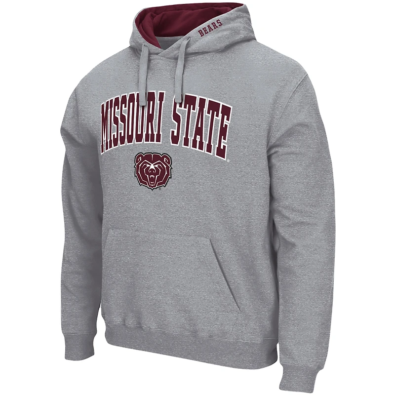 Men's Colosseum Heather Gray Missouri State University Bears Arch & Logo 3.0 Pullover Hoodie