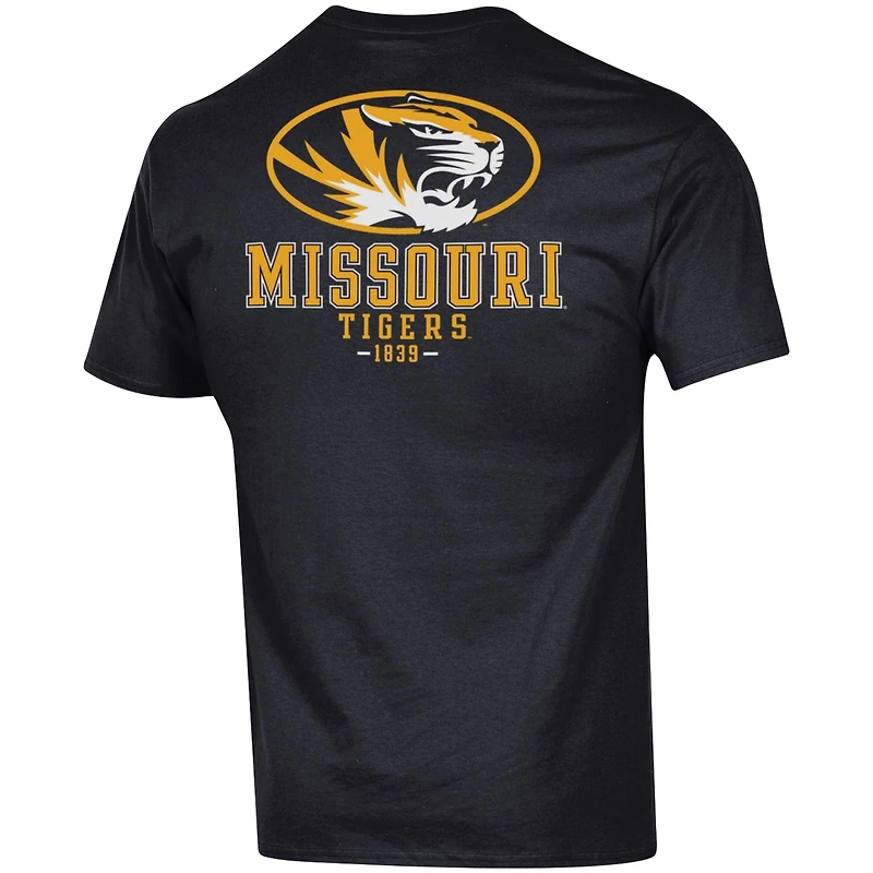 T-shirt noir Champion pour hommes Tigers du Missouri Stack 2-Hit