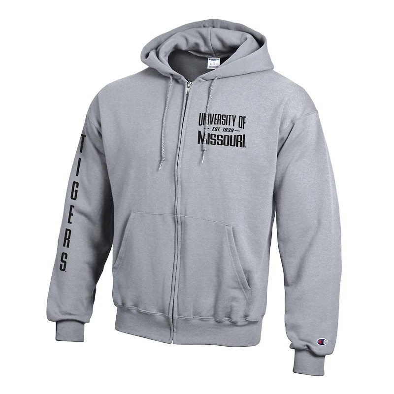 Men's Champion  Gray Missouri Tigers Varsity Powerblend Full-Zip Fleece Hoodie