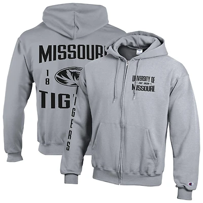 Men's Champion  Gray Missouri Tigers Varsity Powerblend Full-Zip Fleece Hoodie