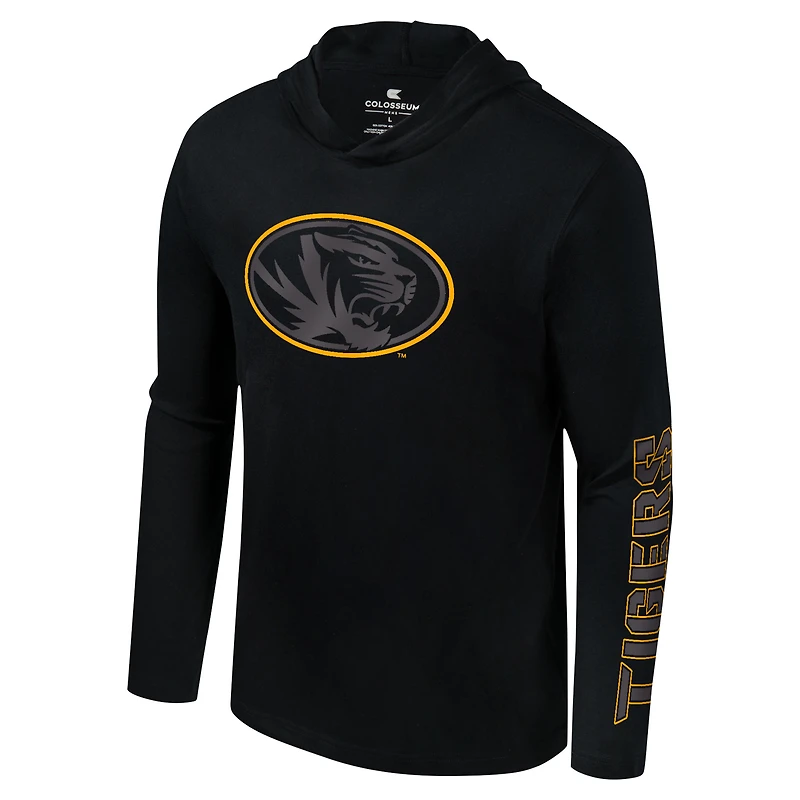 Men's Colosseum Black Missouri Tigers Color Pop Active Blend 2-Hit Long Sleeve Hooded T-Shirt