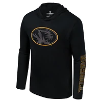 Men's Colosseum Black Missouri Tigers Color Pop Active Blend 2-Hit Long Sleeve Hooded T-Shirt