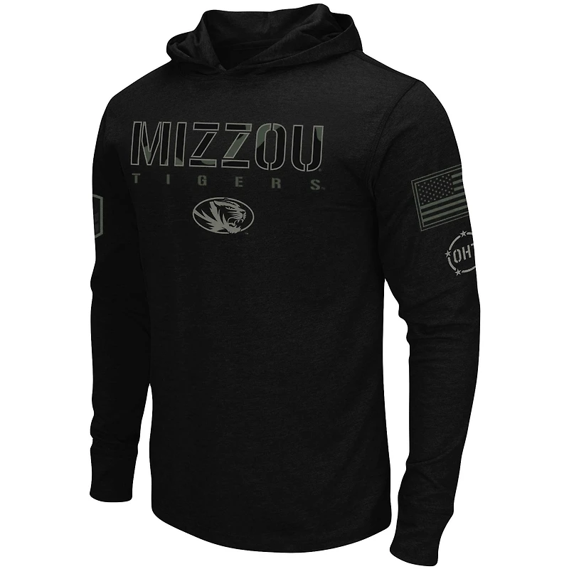 Men's Colosseum Black Missouri Tigers OHT Military Appreciation Hoodie Long Sleeve T-Shirt